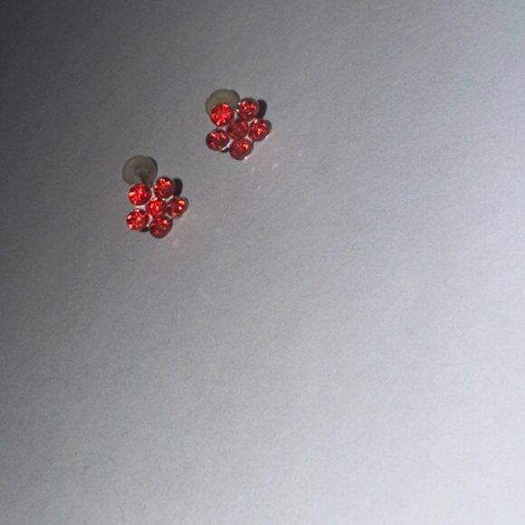 7mm Red Flower Cz And Sterling Post Earrings - Picture 2 of 12